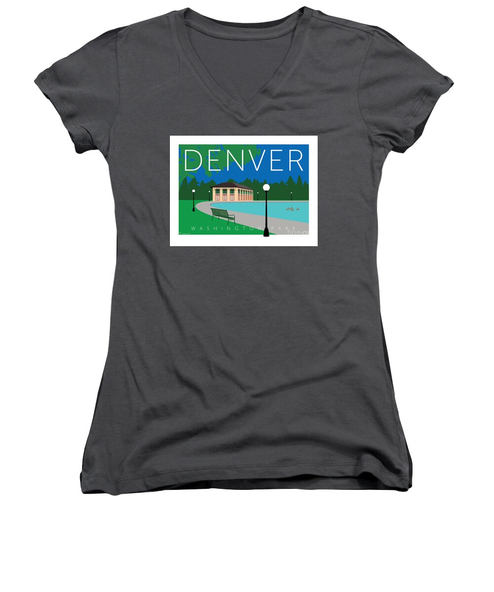 Denver Women's V-Neck featuring the digital art DENVER Washington Park by Sam Brennan