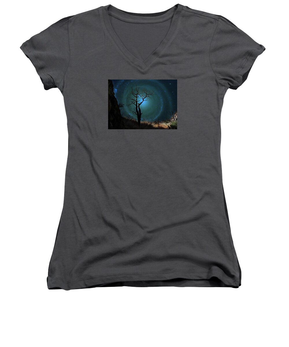 Hubble Art Women's V-Neck featuring the mixed media Desert Canyon Whirlpool Galaxy by Barbara Chichester
