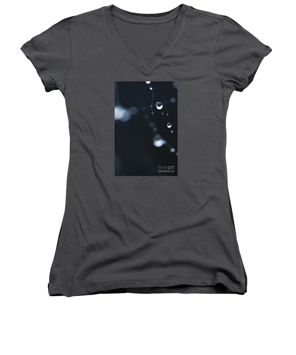 Dew Women's V-Neck featuring the photograph Dewdrops on cobweb 004 by Clayton Bastiani
