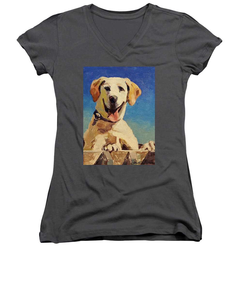  Women's V-Neck featuring the painting Did Someone Say Treat? by Jessica Anne Thomas