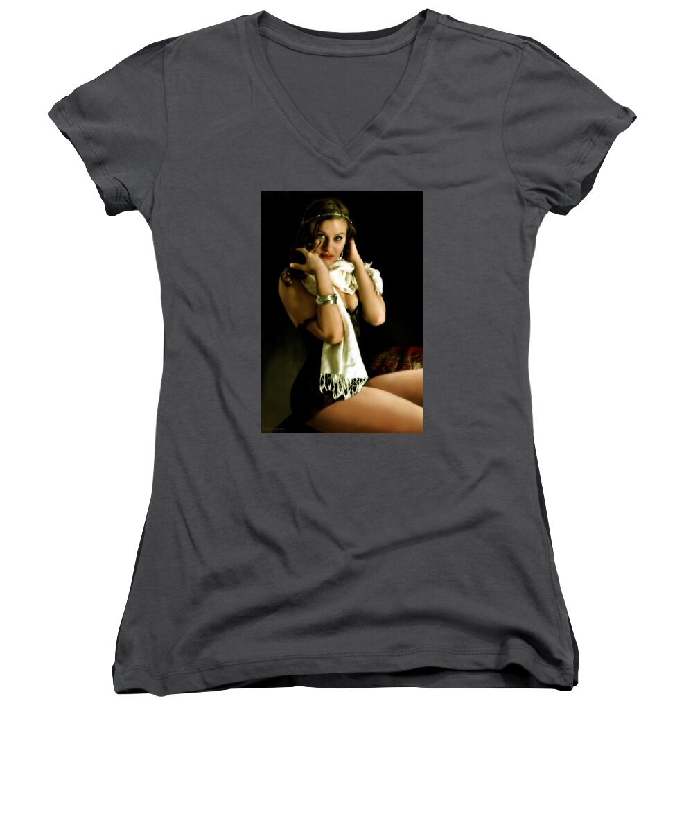 Female Model Women's V-Neck featuring the photograph Digital Model by Harvie Brown