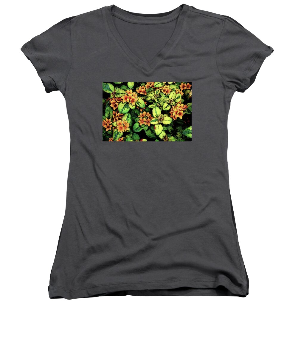 Digital Painting Women's V-Neck featuring the photograph Digital Painting Quilted Garden Flowers 2563 DP_2 by Steven Ward