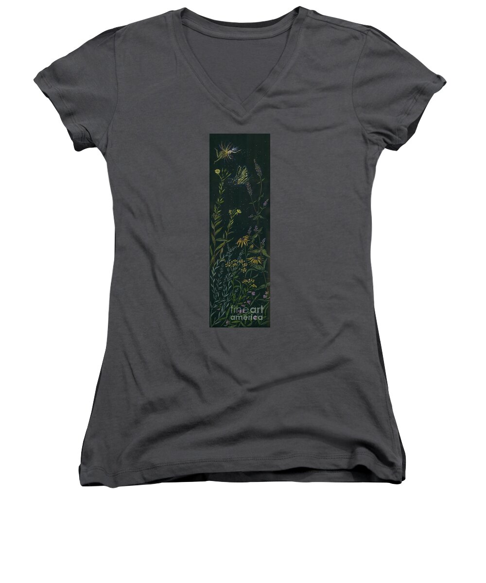 Fairy Women's V-Neck featuring the drawing Ditchweed Fairy Tiger Swallowtail by Dawn Fairies