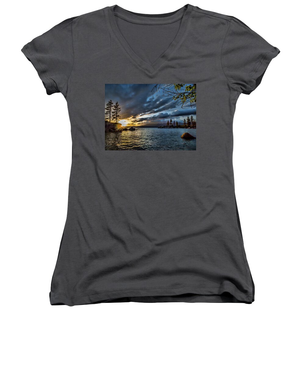 Tahoe Women's V-Neck featuring the photograph Diver's Cove at Sunset by Martin Gollery