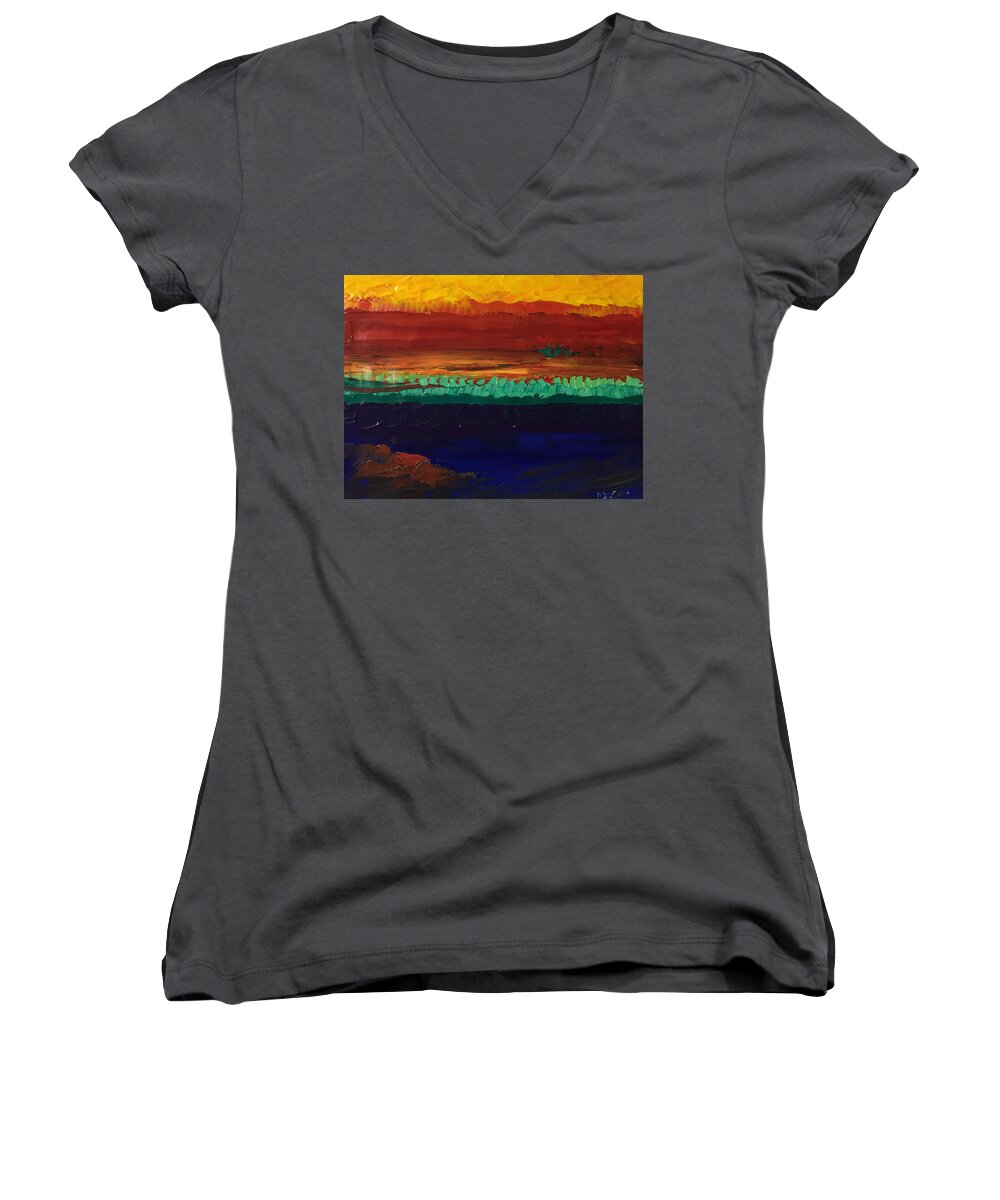 Landscape Women's V-Neck featuring the painting Divertimento by Norma Duch