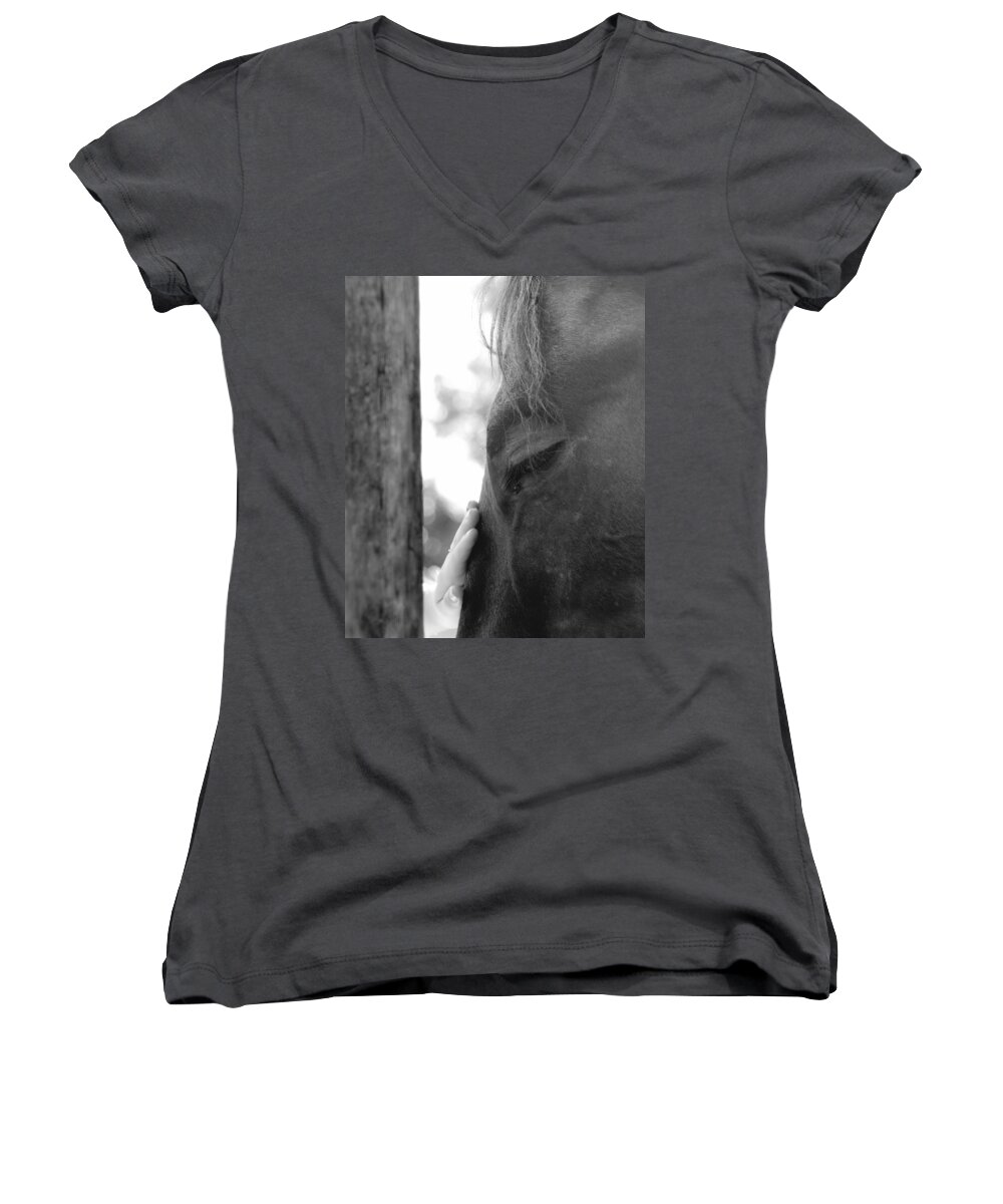 Horse Women's V-Neck featuring the photograph Don't Be Afraid by Donna Blackhall