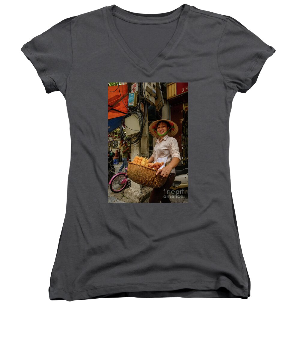 Asia Women's V-Neck featuring the photograph Donut Seller by Werner Padarin