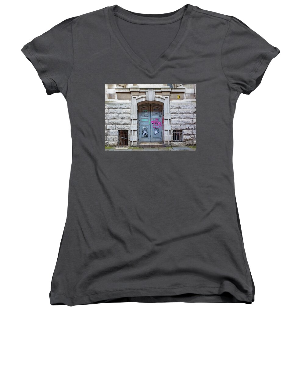  Women's V-Neck featuring the photograph Doors by Nick Barkworth
