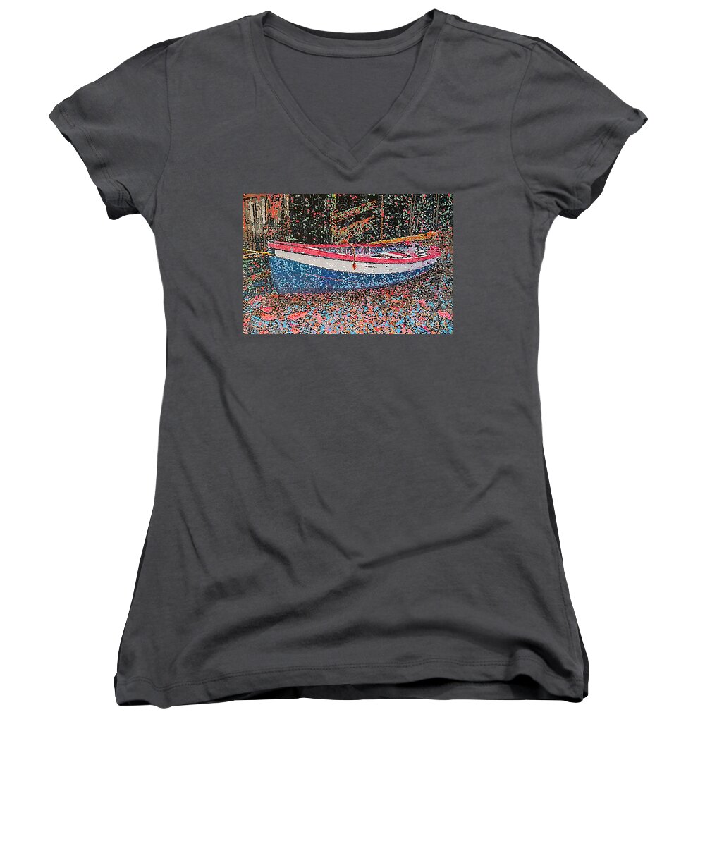 Boat Women's V-Neck featuring the painting Dory - St Andrews by Michael Graham