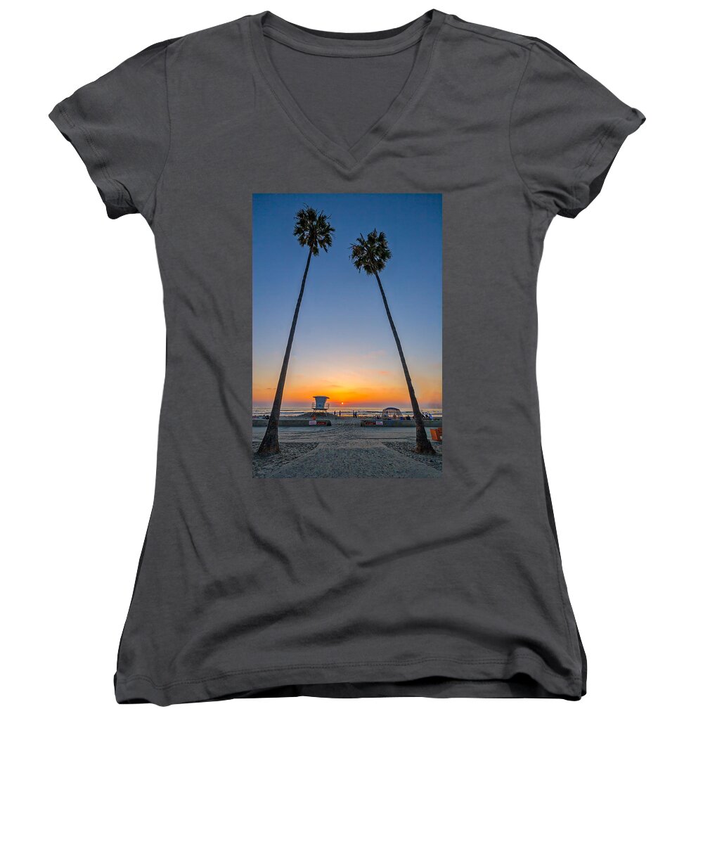 California Women's V-Neck featuring the photograph Dos Palms by Peter Tellone