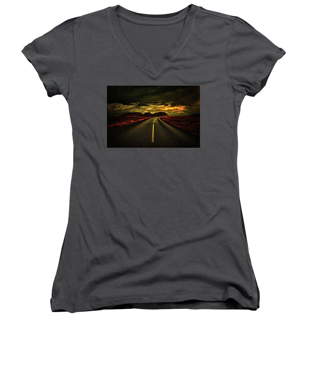 Road Women's V-Neck featuring the photograph Down The Road by Scott Mahon