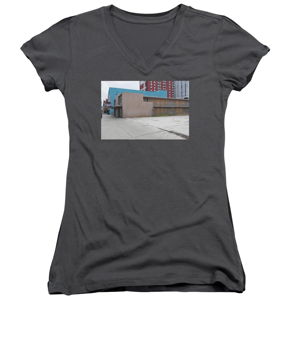  Women's V-Neck featuring the photograph Downtown Before by Carl Wilkerson
