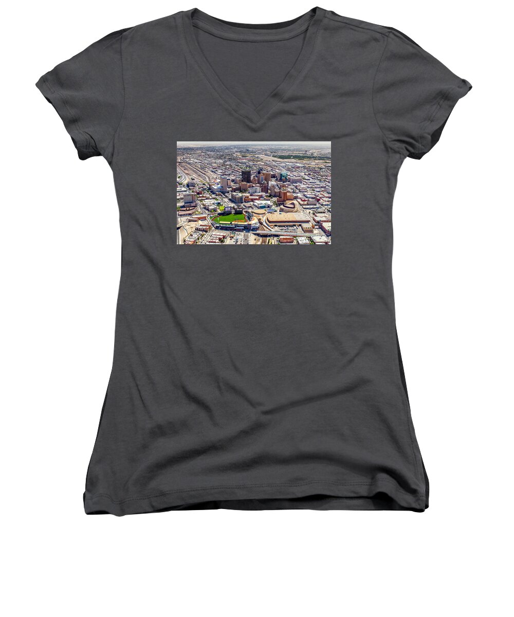 Abraham Chavez Theatre Women's V-Neck featuring the photograph Downtown El Paso by SR Green