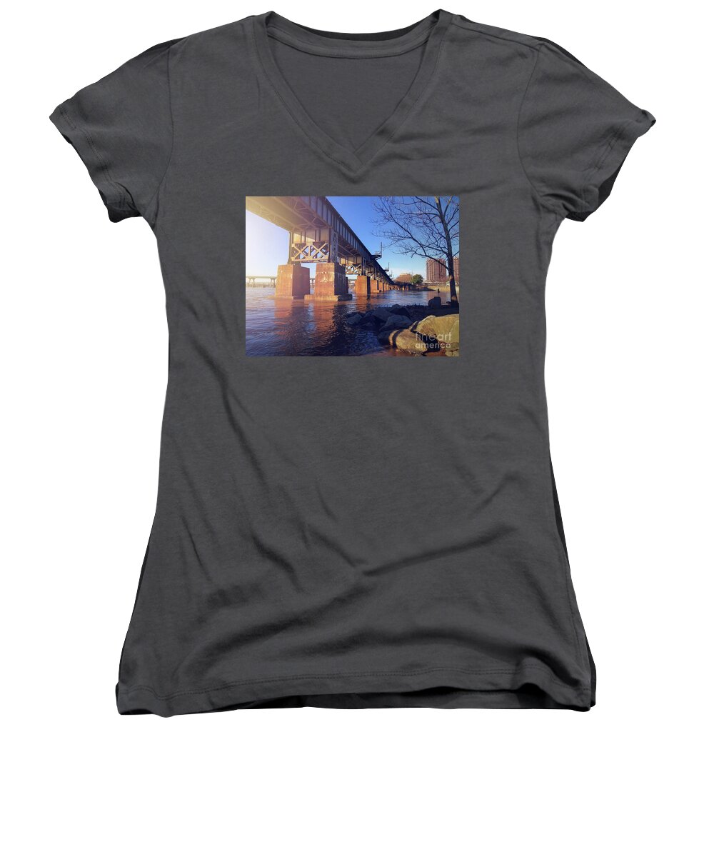 Photoshop Women's V-Neck featuring the photograph Downtown by Melissa Messick