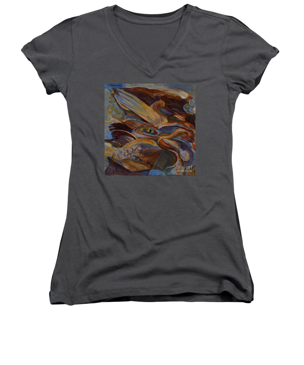 Dragon Women's V-Neck featuring the painting Dragon by Carol Oufnac Mahan