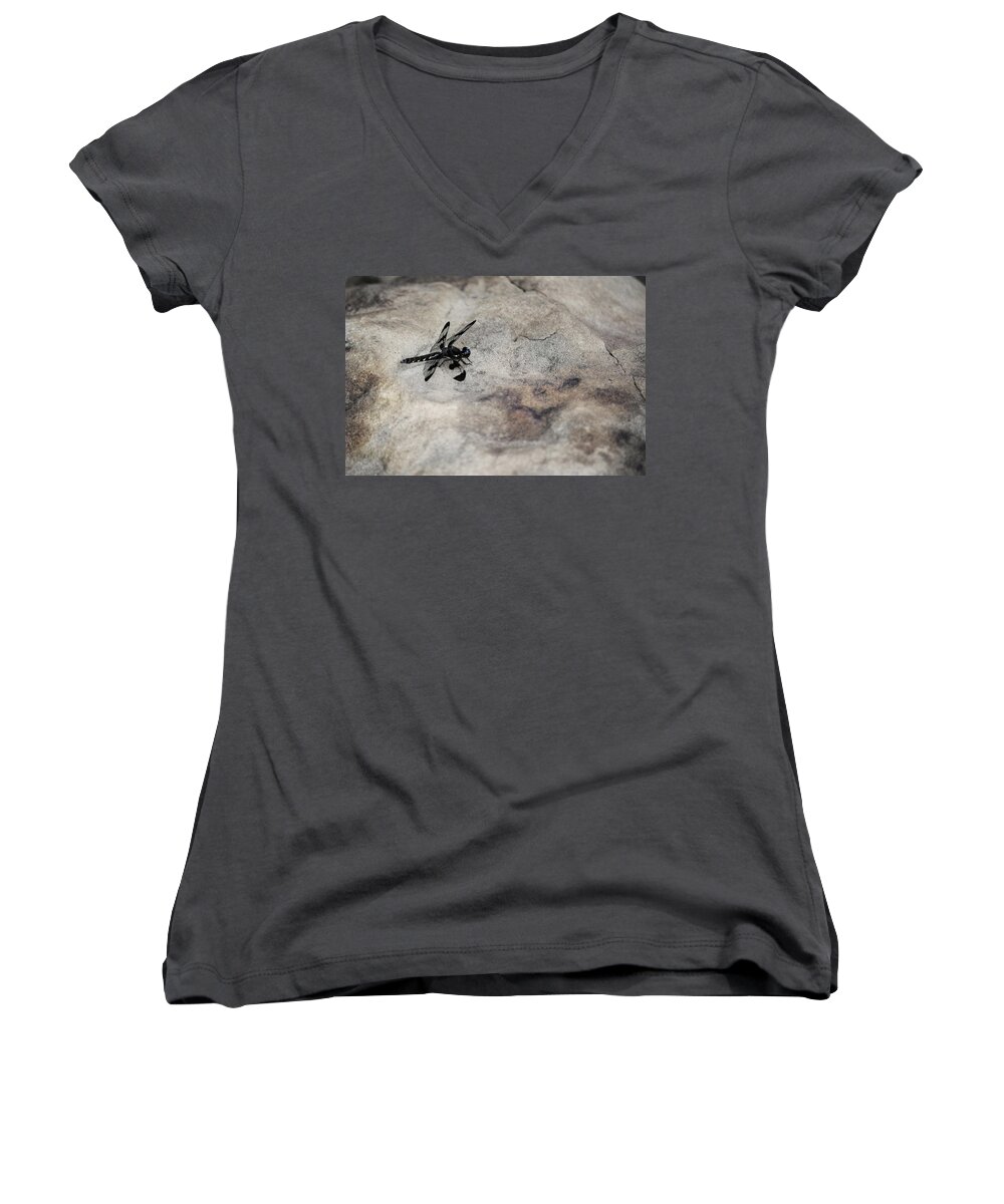Dragonfly Women's V-Neck featuring the digital art Dragonfly on Solid Ground by Brad Thornton