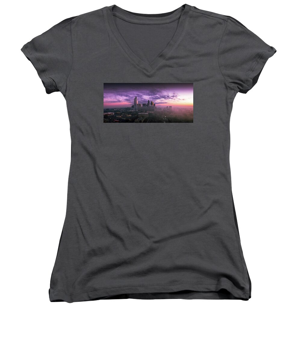 Charlotte Women's V-Neck featuring the photograph Dramatic Charlotte Sunrise by Serge Skiba