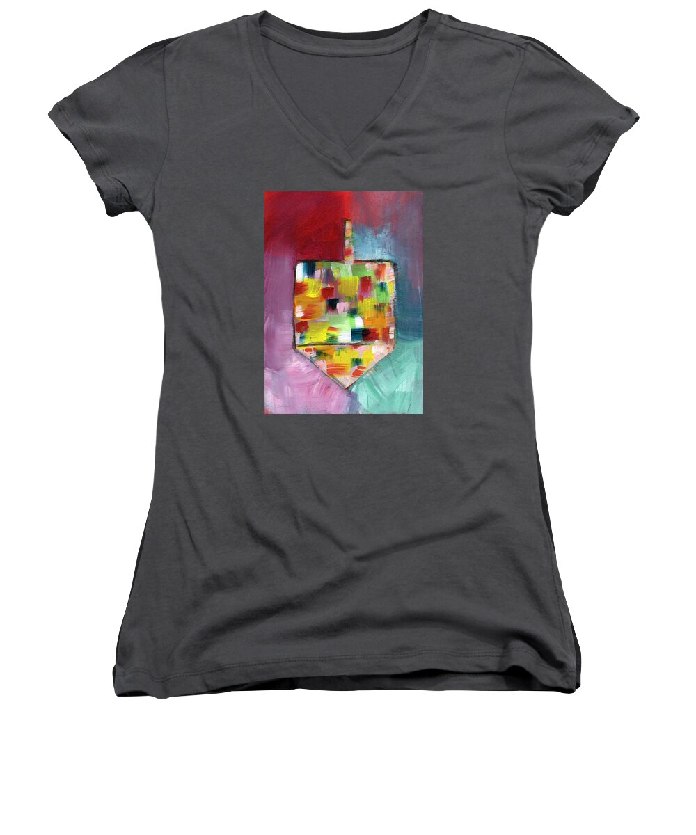 Dreidel Women's V-Neck featuring the painting Dreidel Of Many Colors- Art by Linda Woods by Linda Woods