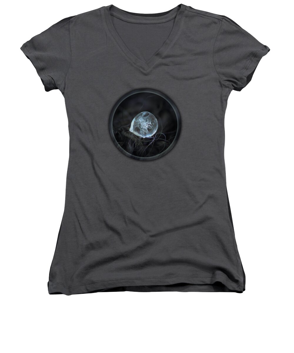 Ice Women's V-Neck featuring the photograph Drop of ice rain by Alexey Kljatov