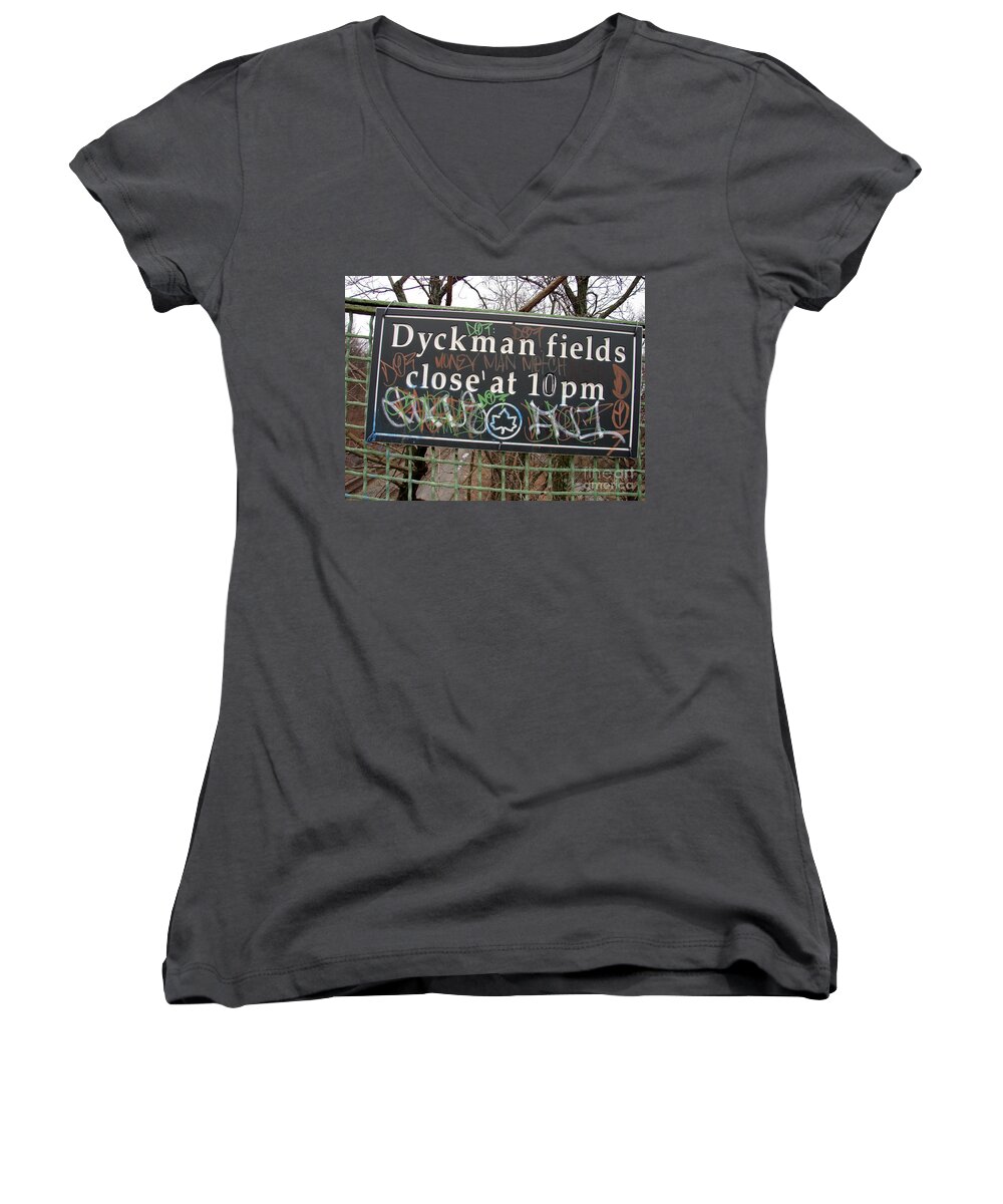 Inwood Hill Park Women's V-Neck featuring the photograph Dyckman Fields by Cole Thompson