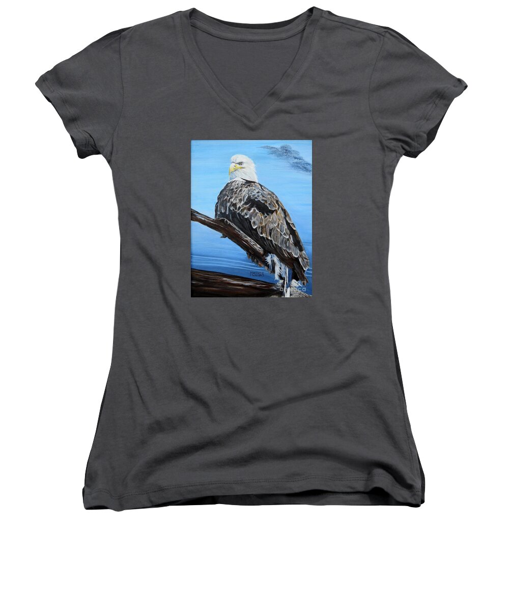 Eagle Women's V-Neck featuring the painting Eagle Eye by Marilyn McNish
