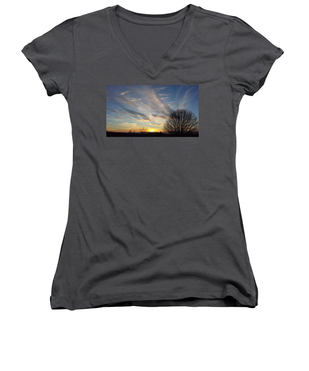 Sunset Women's V-Neck featuring the photograph Early Evening by Wanda Jesfield