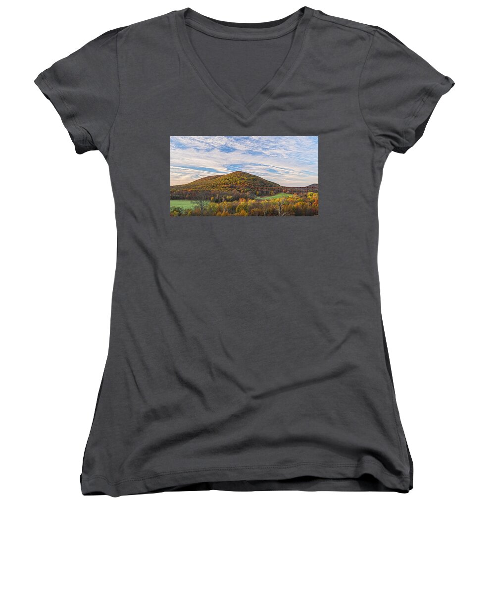 Sunrise Women's V-Neck featuring the photograph Early Morning Trestle Skies by Angelo Marcialis