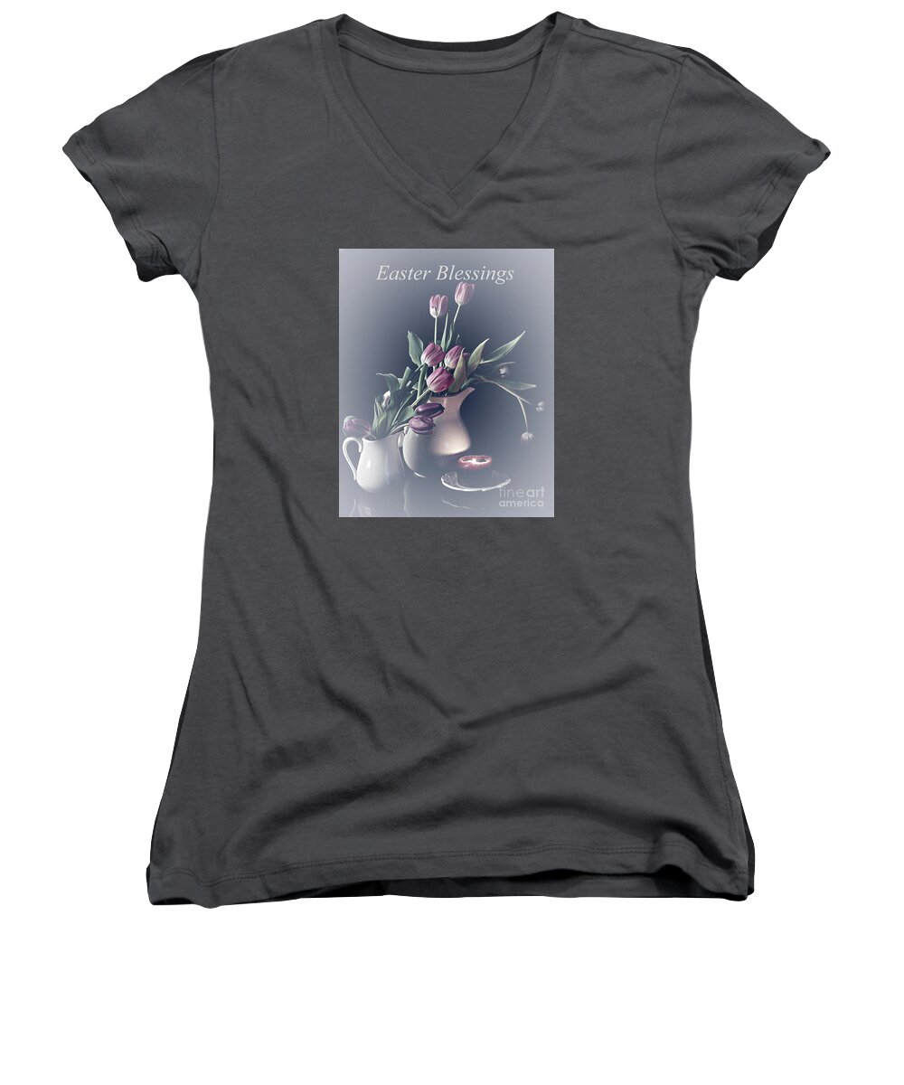 Easter Women's V-Neck featuring the digital art Easter Blessings No. 3 by Sherry Hallemeier