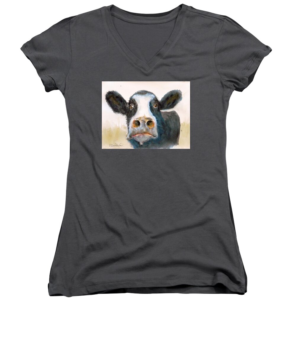 Cow Women's V-Neck featuring the painting Eat More Chicken by William Reed