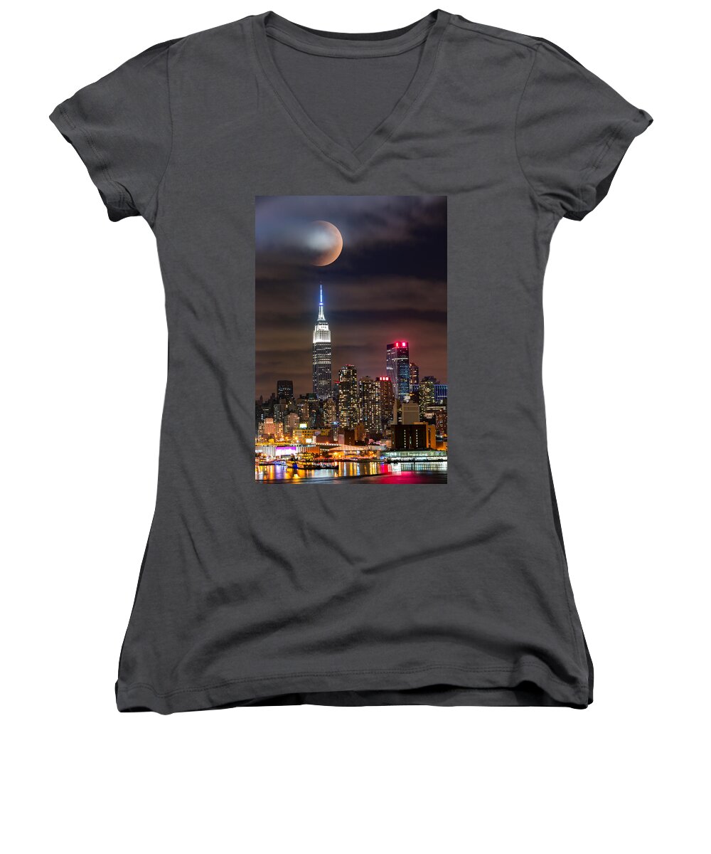 Skyscraper Women's V-Neck featuring the photograph Eclipse by Mihai Andritoiu