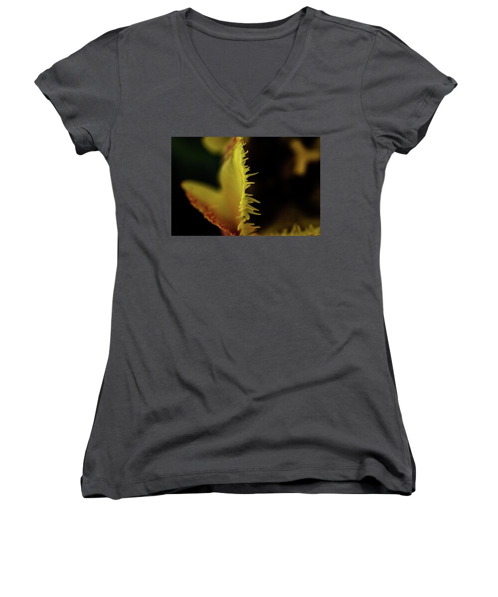 Jay Stockhaus Women's V-Neck featuring the photograph Edge of the Tulip by Jay Stockhaus