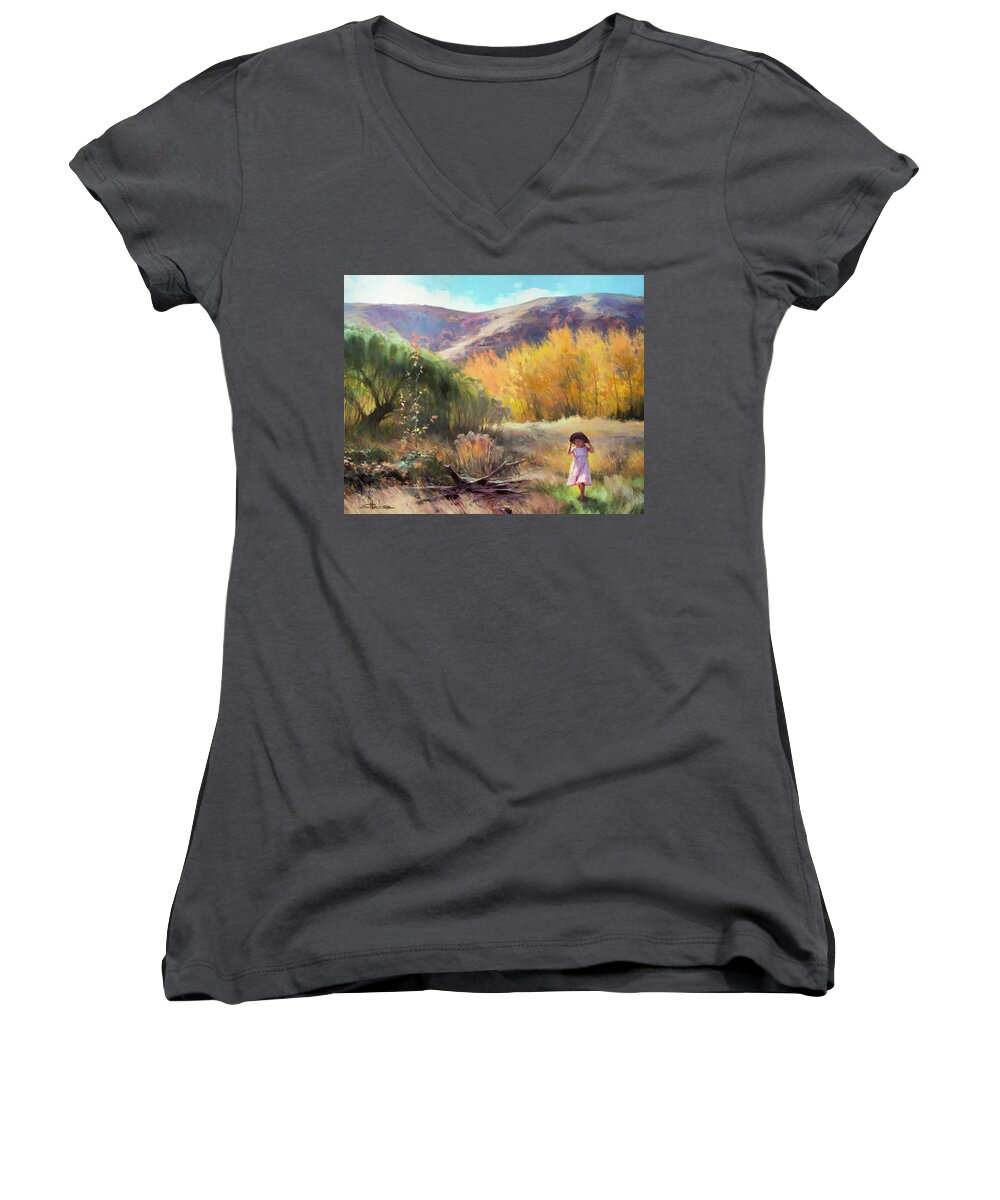 Country Women's V-Neck featuring the painting Effervescence by Steve Henderson