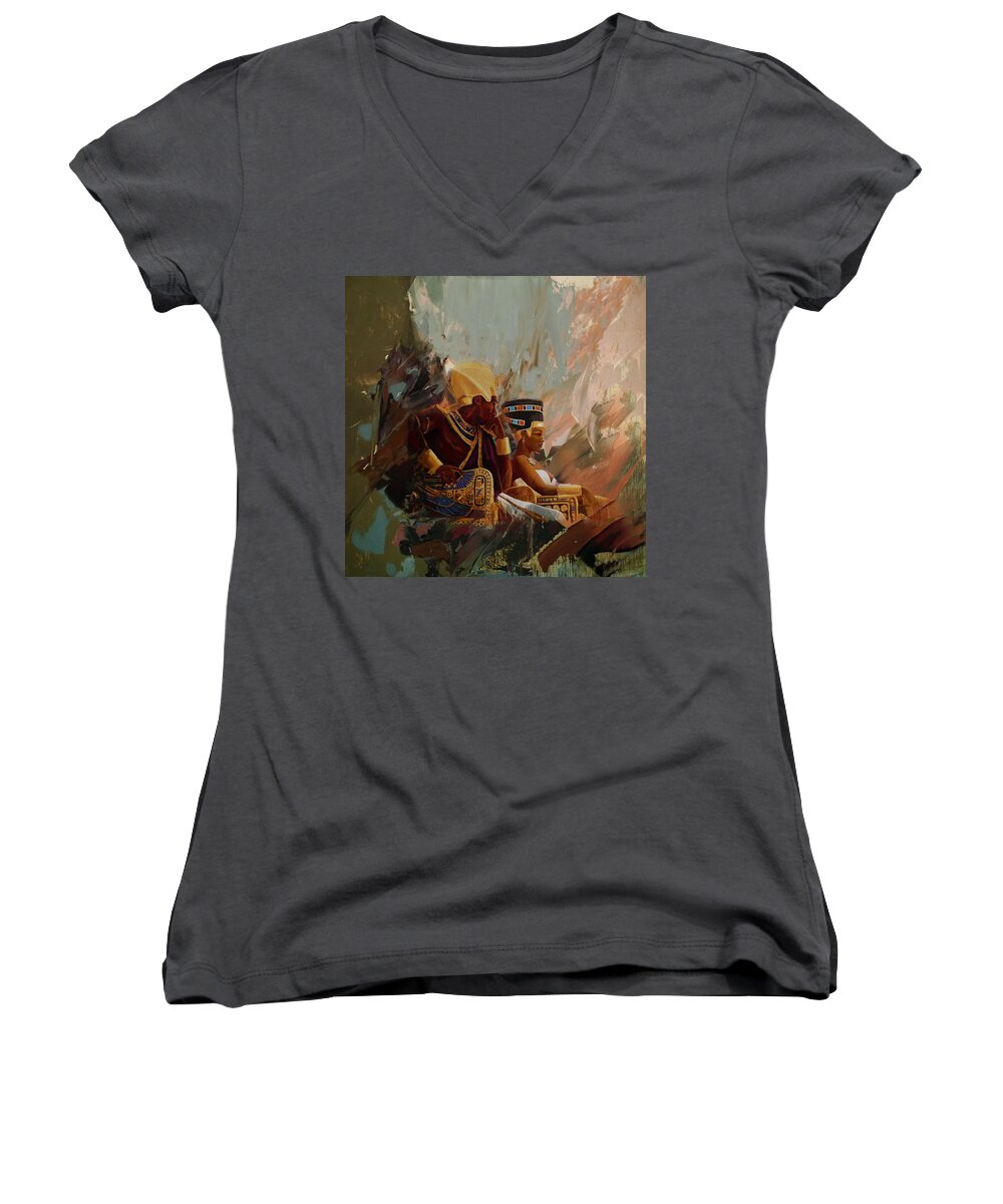 Egypt Women's V-Neck featuring the painting Egyptian Culture 44b by Corporate Art Task Force