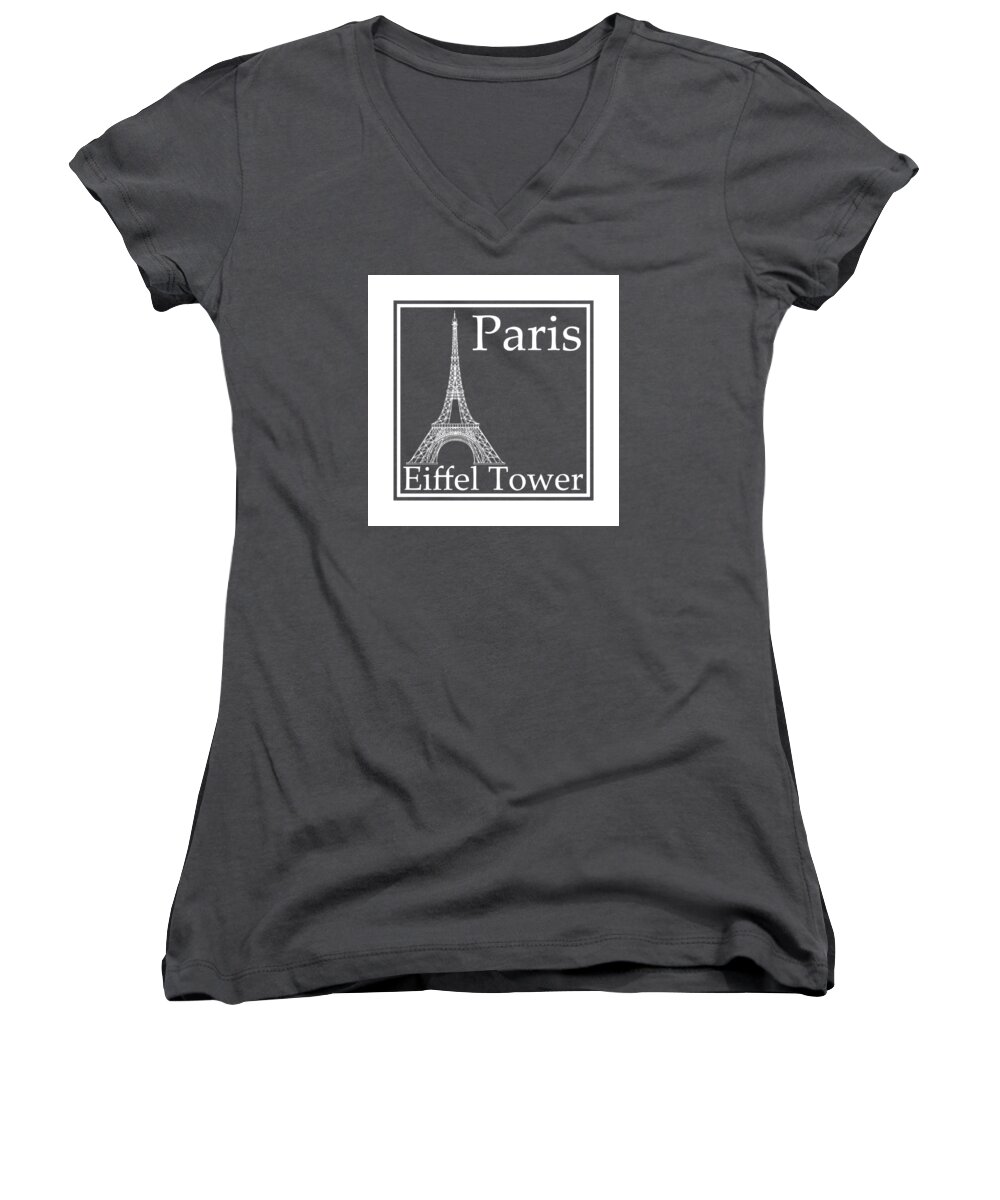 Eiffel Tower Women's V-Neck featuring the digital art Eiffel Tower in White - Inverse by Custom Home Fashions