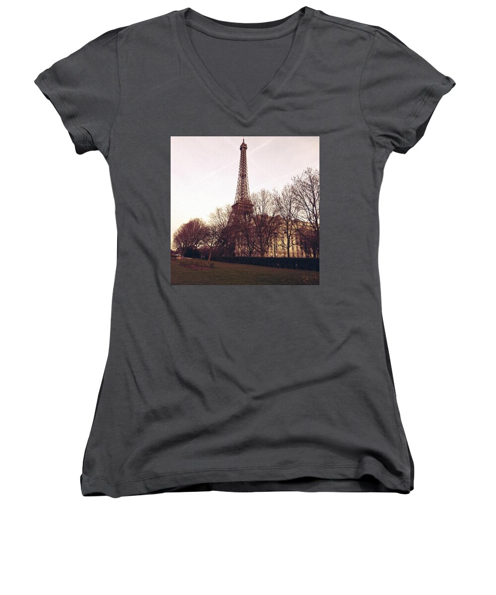 Eiffel Tower Women's V-Neck featuring the photograph Eiffel Tower with Parisian Buildings by Aurella FollowMyFrench