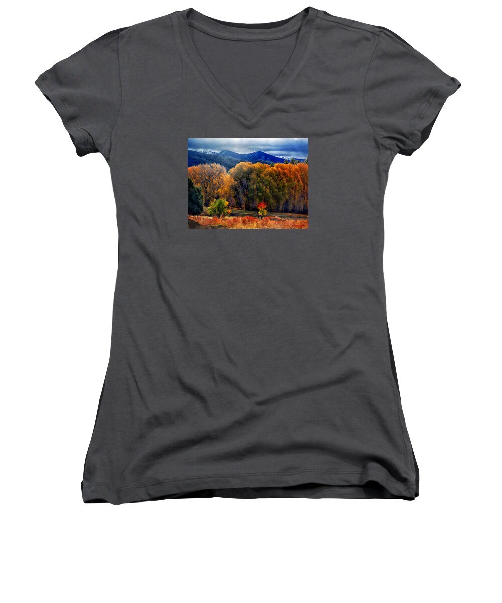 Landscape. Autumn Scene Women's V-Neck featuring the photograph El Valle November Pastures by Anastasia Savage Ealy