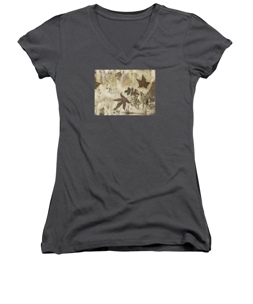 Leaves Women's V-Neck featuring the tapestry - textile elements of autumn II by Carolyn Doe