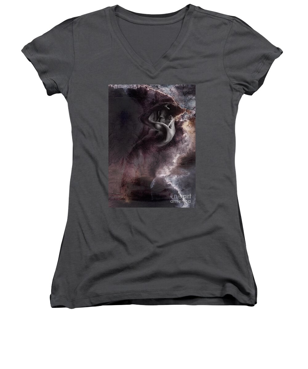 Empathy Women's V-Neck featuring the drawing Emergent 1b - Textured by Paul Davenport