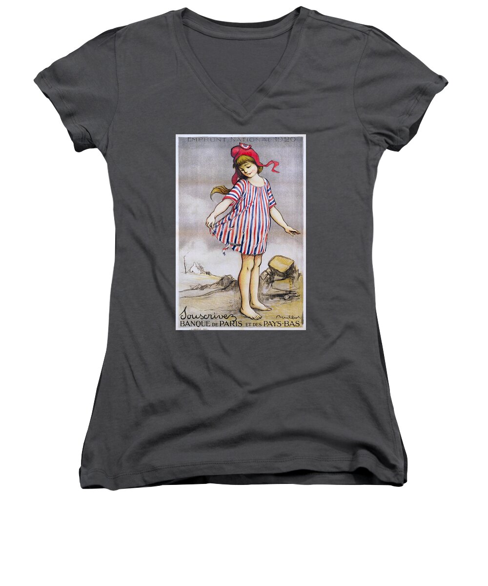 Propaganda Poster Women's V-Neck featuring the painting Emprunt National propaganda poster, 1920 by Vincent Monozlay