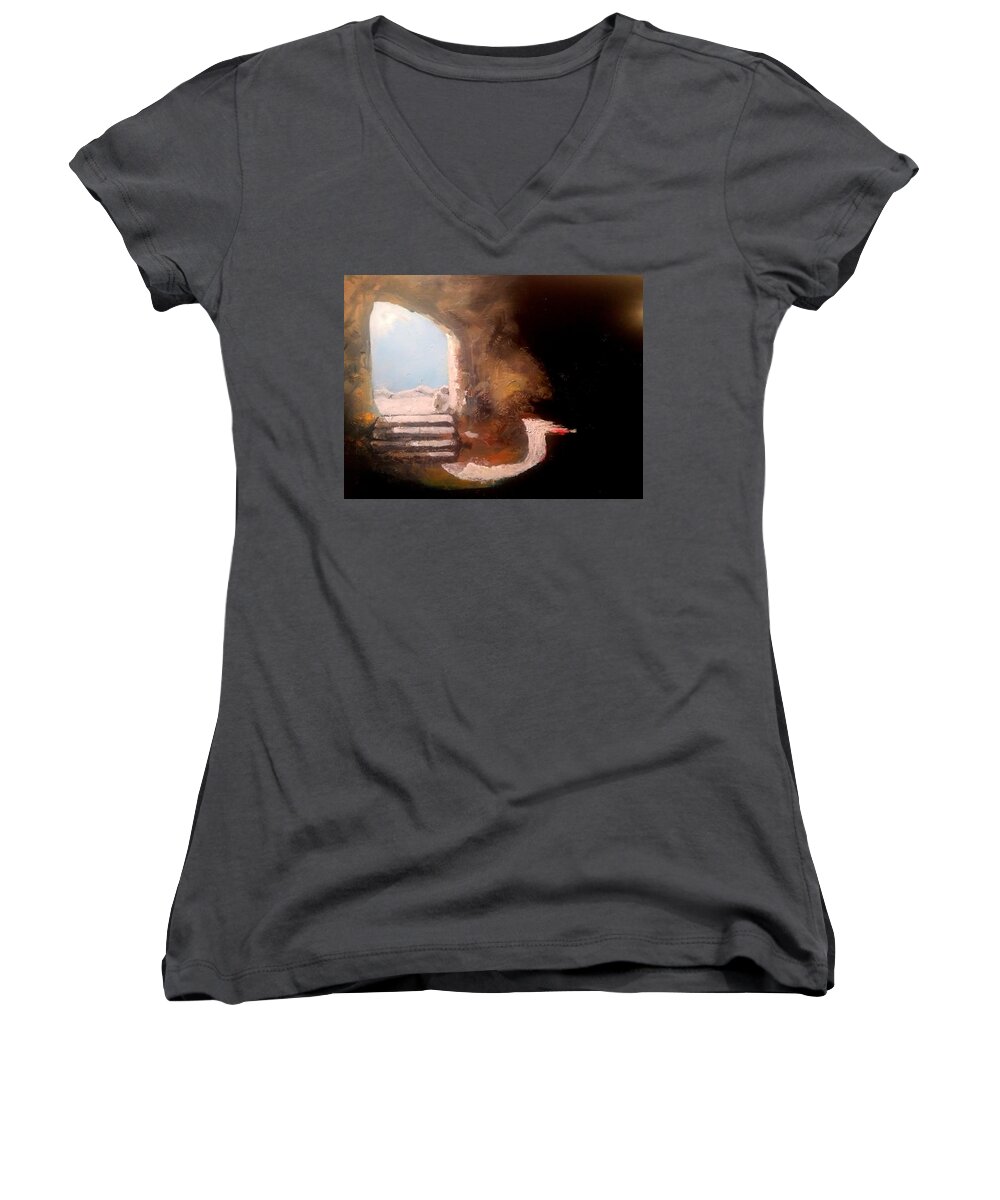 Jesus Women's V-Neck featuring the painting Empty Tomb by Gary Smith
