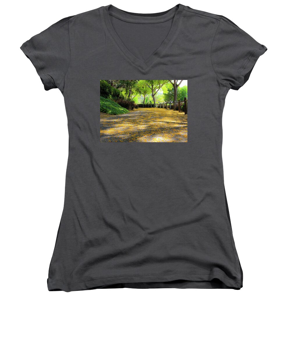 Enchanted Women's V-Neck featuring the photograph Enchanted Path by Alison Frank