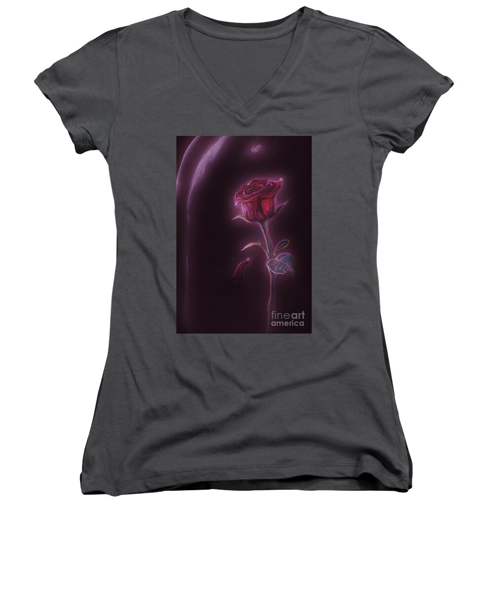 Rose Women's V-Neck featuring the drawing Enchanted by Meagan Visser