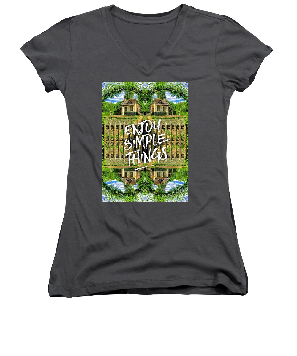 Enjoy Simple Things Women's V-Neck featuring the photograph Enjoy Simple Things Marie Antoinette Hamlet Versailles by Beverly Claire Kaiya