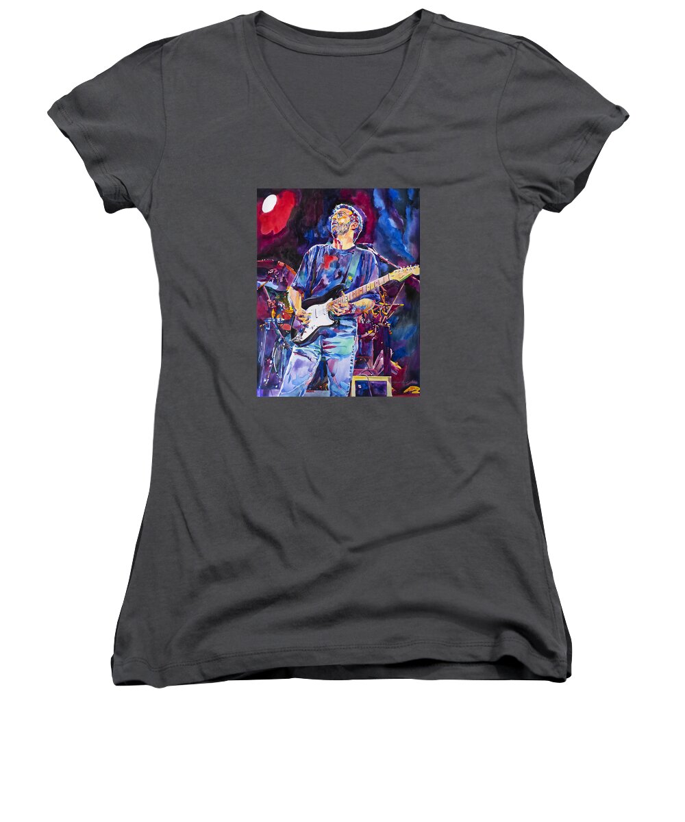 Eric Clapton Women's V-Neck featuring the painting ERIC CLAPTON and BLACKIE by David Lloyd Glover