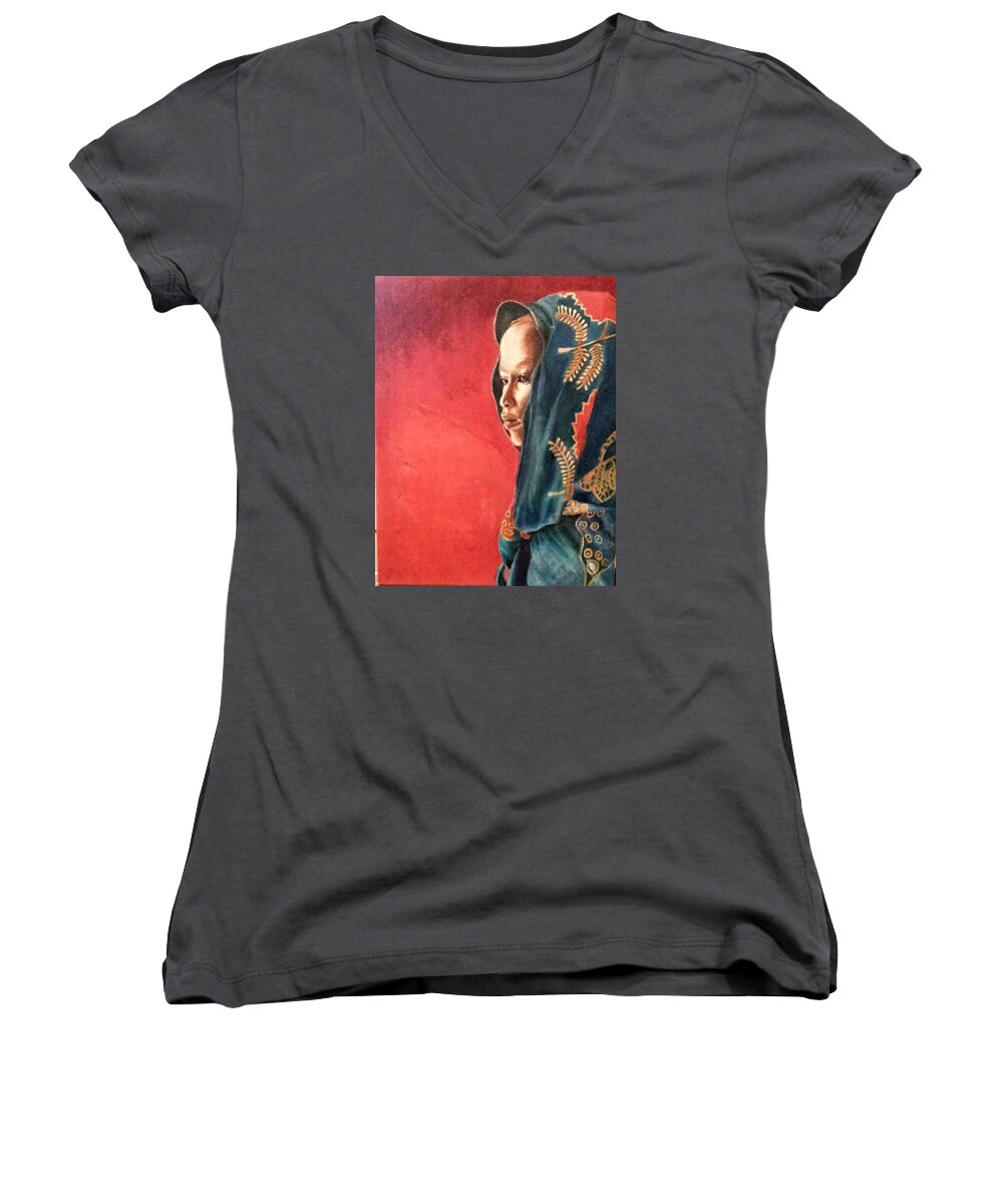 Women Women's V-Neck featuring the painting Esther by G Cuffia