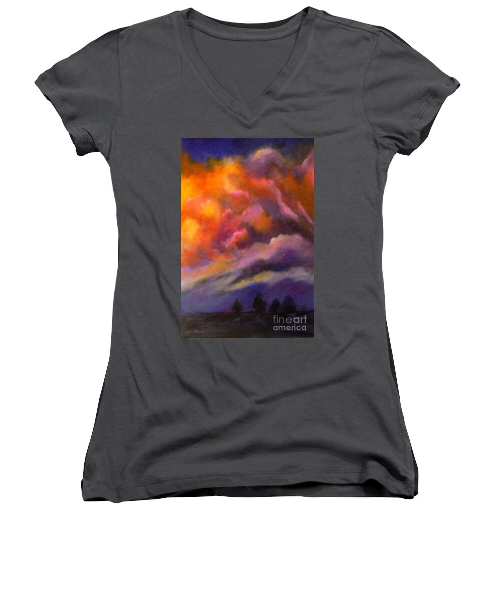 Clouds Women's V-Neck featuring the painting Evening Symphony by Alison Caltrider