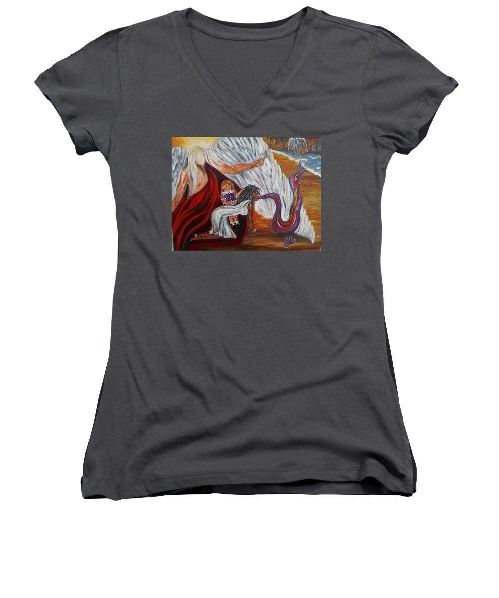 Archangel Women's V-Neck featuring the painting Exorcismo by Yesi Casanova