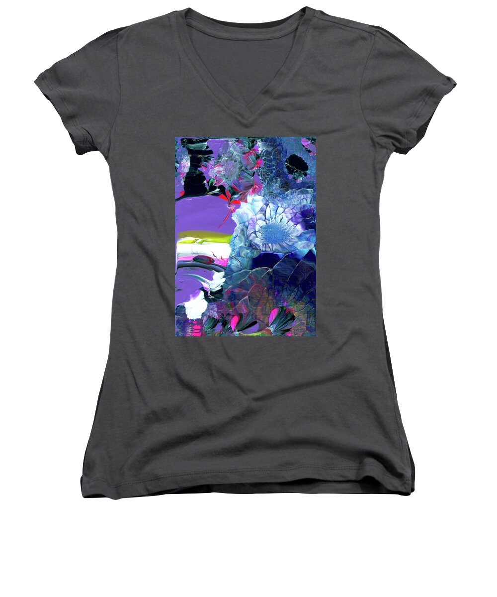 Exotic Women's V-Neck featuring the painting Exotic White Rose Island by Nan Bilden