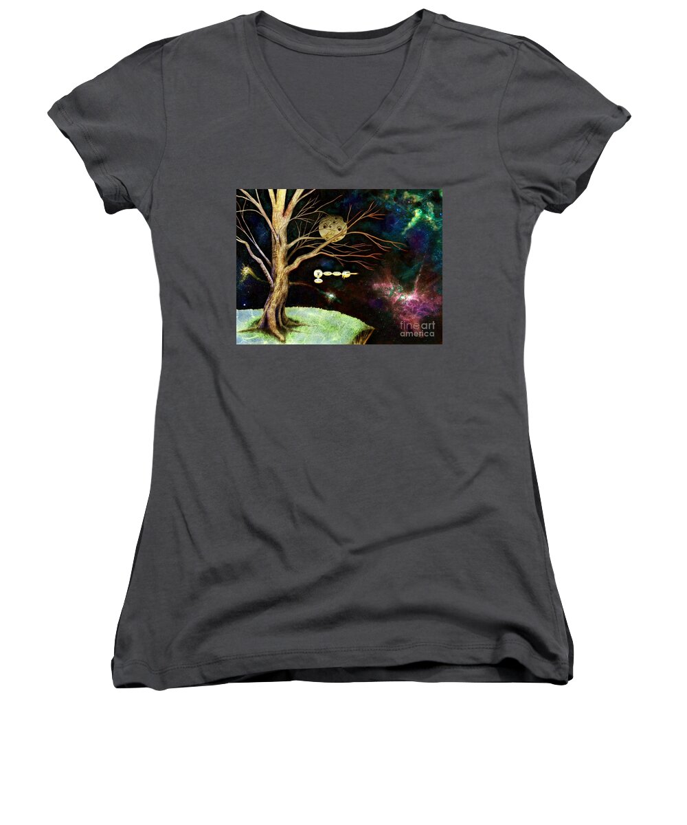 Space Women's V-Neck featuring the mixed media Exploring by David Neace