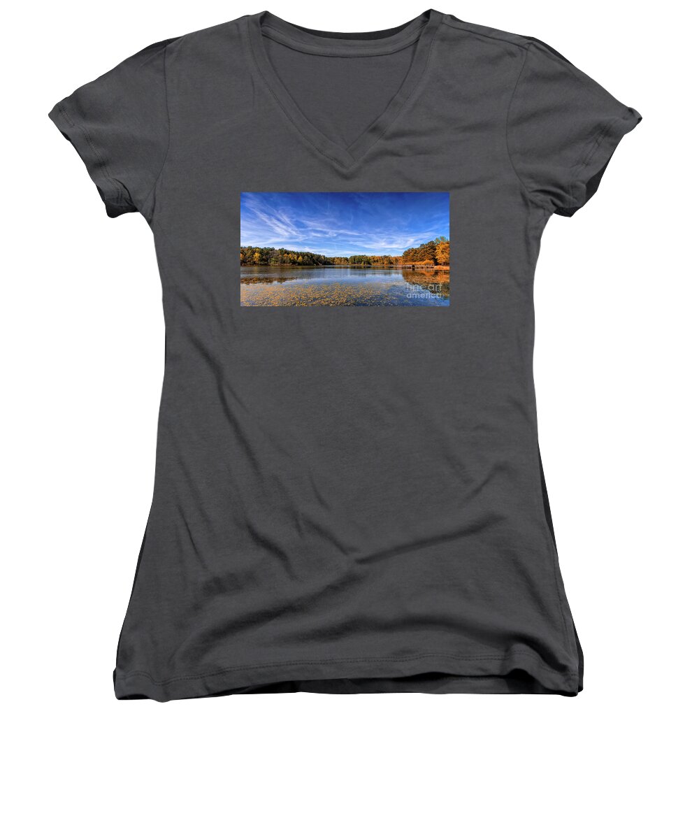 Tribble-mill-park Women's V-Neck featuring the photograph Exploring Tribble Mill Park by Bernd Laeschke